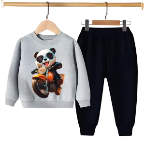 PANDA RIDE ON BIKE PRINTED SWEATSHIRT SET