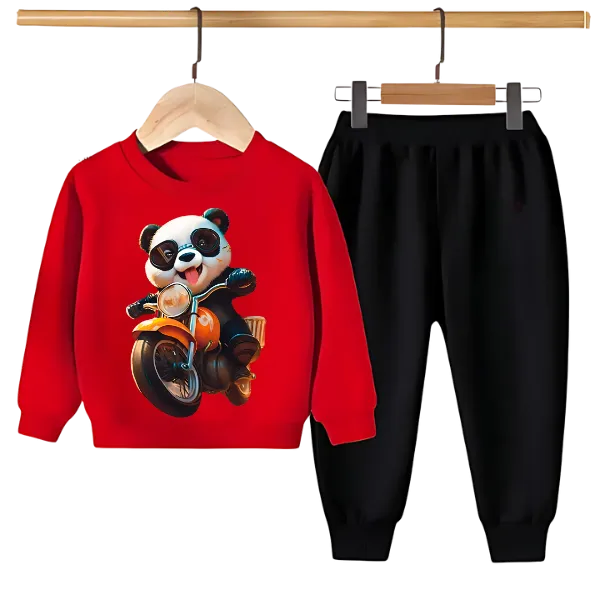 PANDA RIDE ON BIKE PRINTED SWEATSHIRT SET