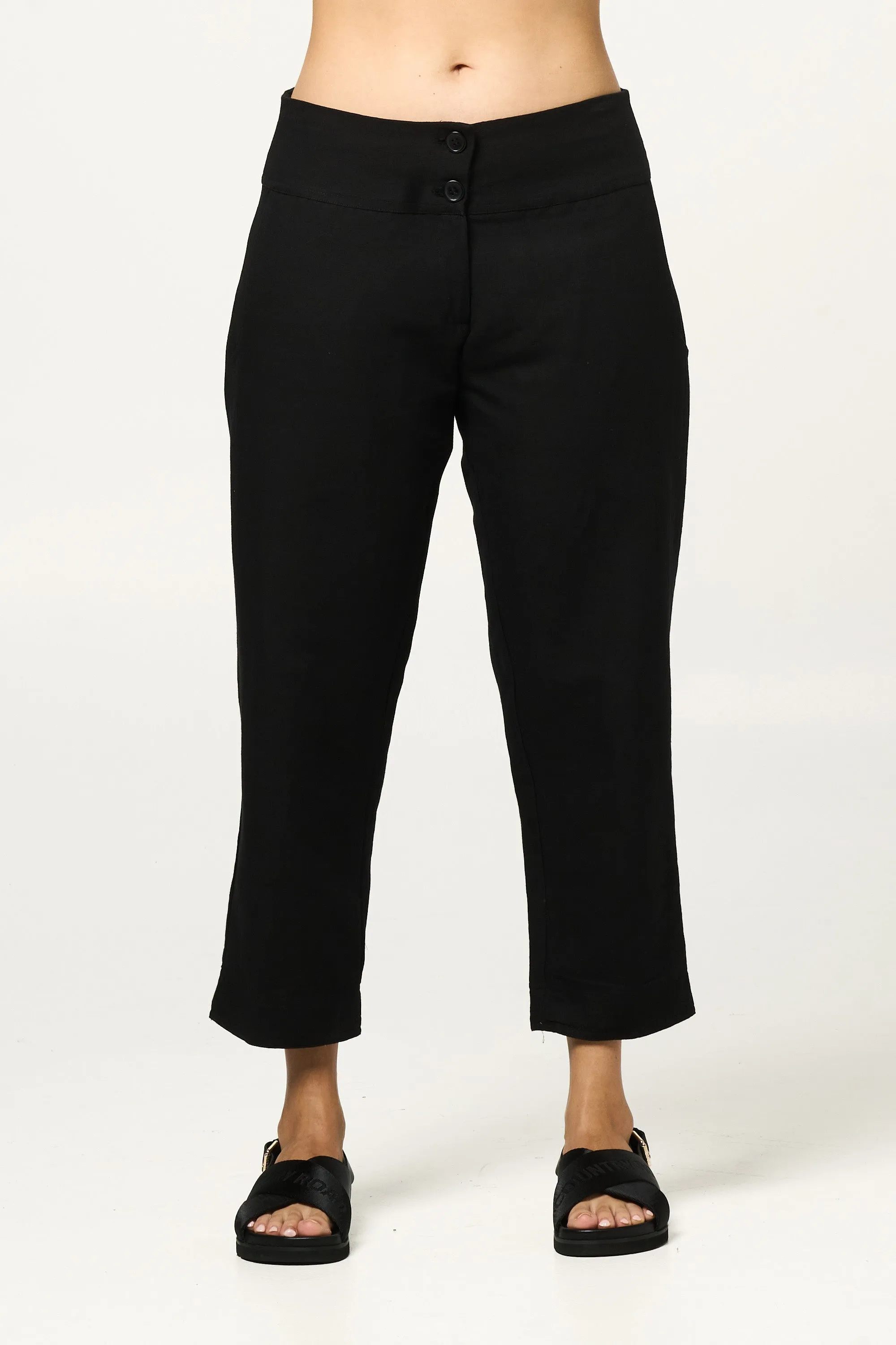 Pant Yamuna - Black Cotton Linen Blend