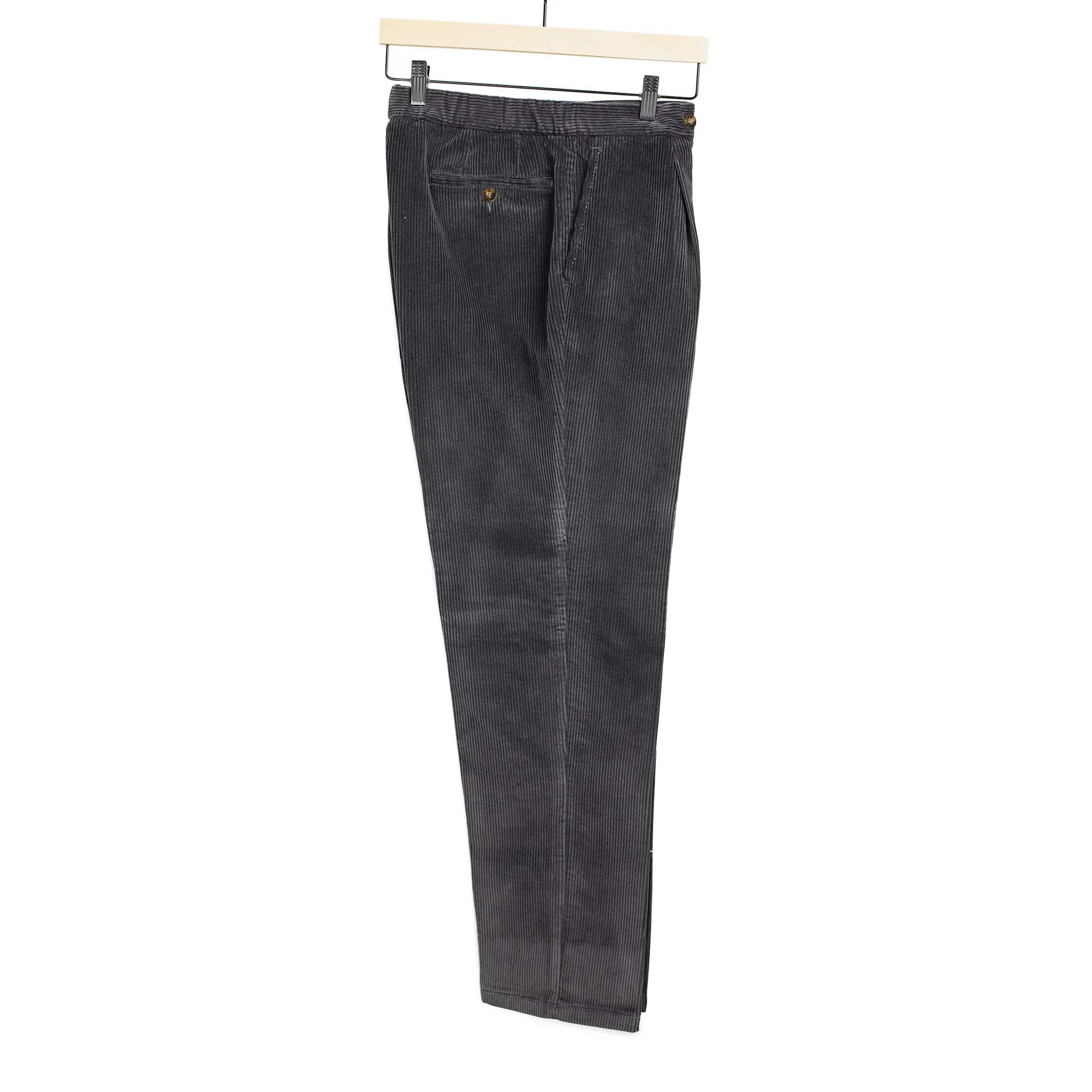 Pleated easy pants in grey Brisbane Moss cotton corduroy (restock)