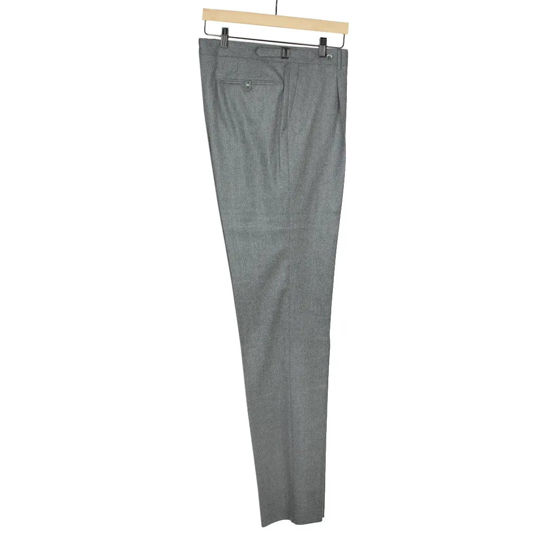 Pleated higher-rise grey wool worsted flannel trousers (restock)