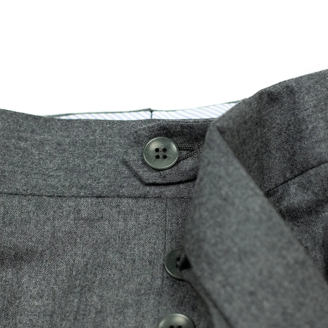 Pleated higher-rise grey wool worsted flannel trousers (restock)