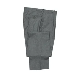 Pleated higher-rise grey wool worsted flannel trousers (restock)