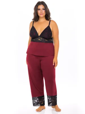 Plus Size Lounge Jersey & Lace Pajama Set