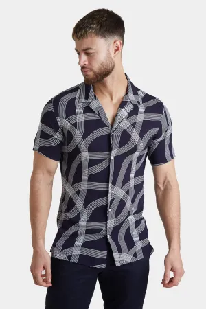 Printed Shirt in Navy Curved Stripe