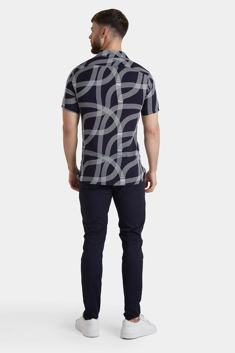 Printed Shirt in Navy Curved Stripe