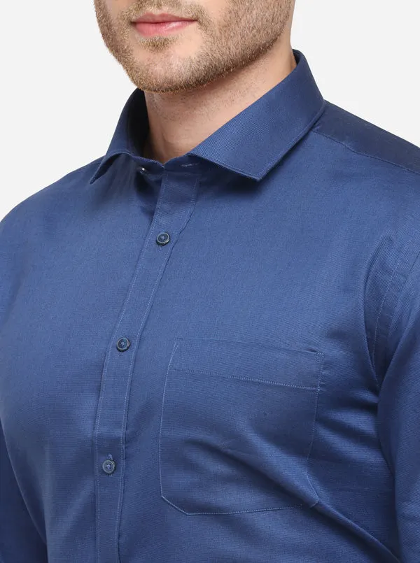 Prussion Blue Solid Regular Fit Formal Shirt | Greenfibre