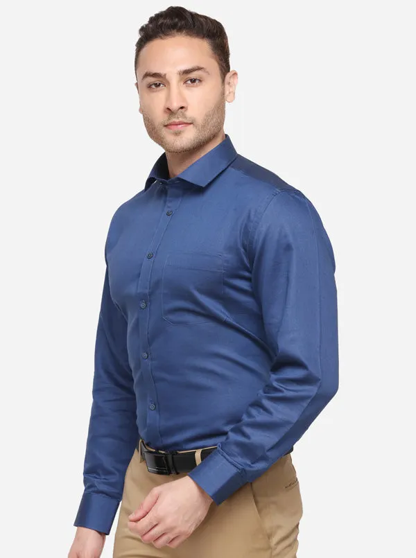 Prussion Blue Solid Regular Fit Formal Shirt | Greenfibre