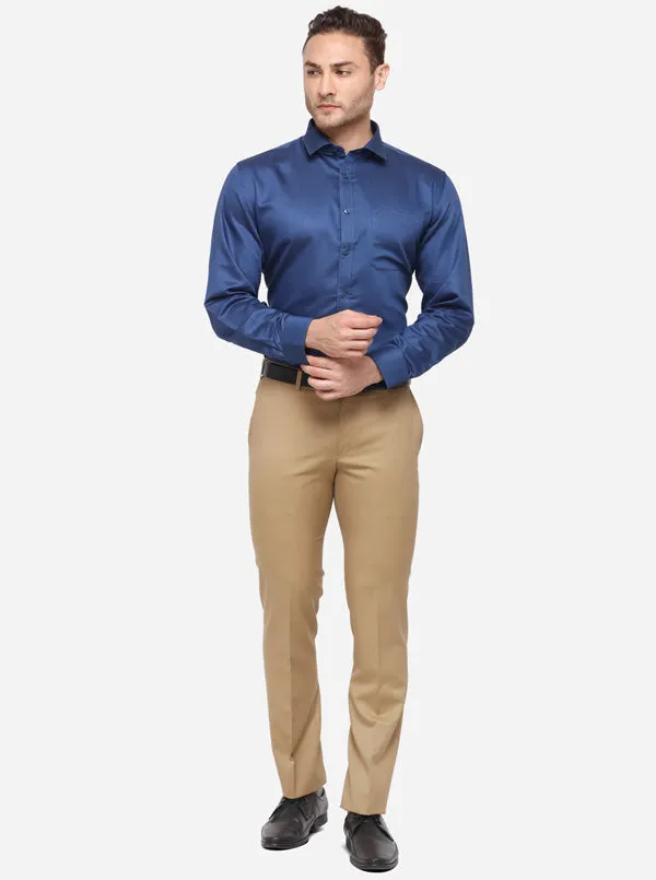 Prussion Blue Solid Regular Fit Formal Shirt | Greenfibre