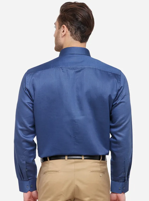 Prussion Blue Solid Regular Fit Formal Shirt | Greenfibre