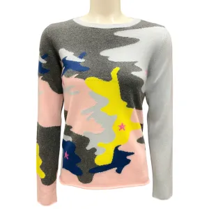 Queene and Belle Light Blue / Pink Multi Camo Cashmere Knit Sweater