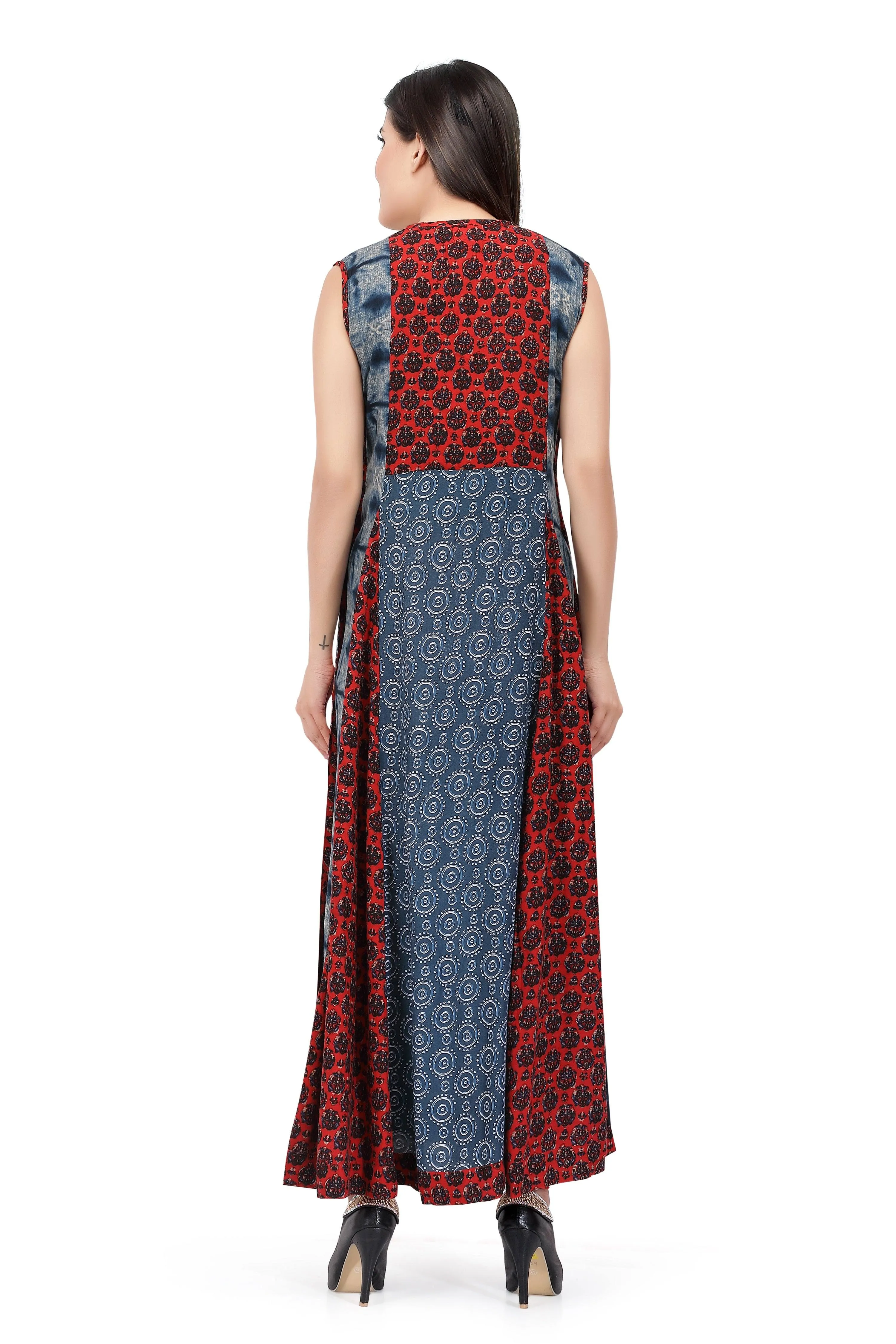 Readymade Sabhyata Blue and Red Soft Rayon Cotton Kurti