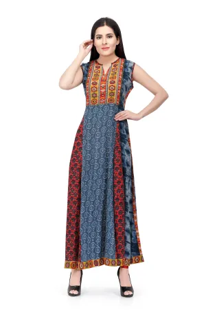 Readymade Sabhyata Blue and Red Soft Rayon Cotton Kurti