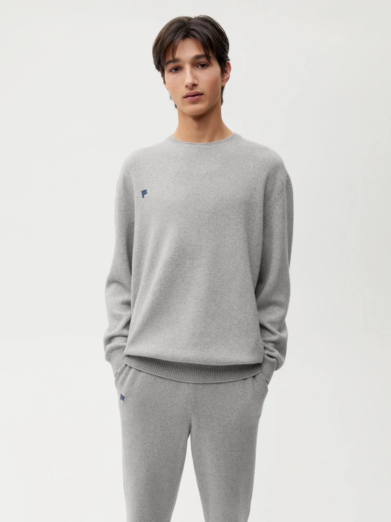 Recycled Cashmere Crewneck Sweatshirt—pale grey melange