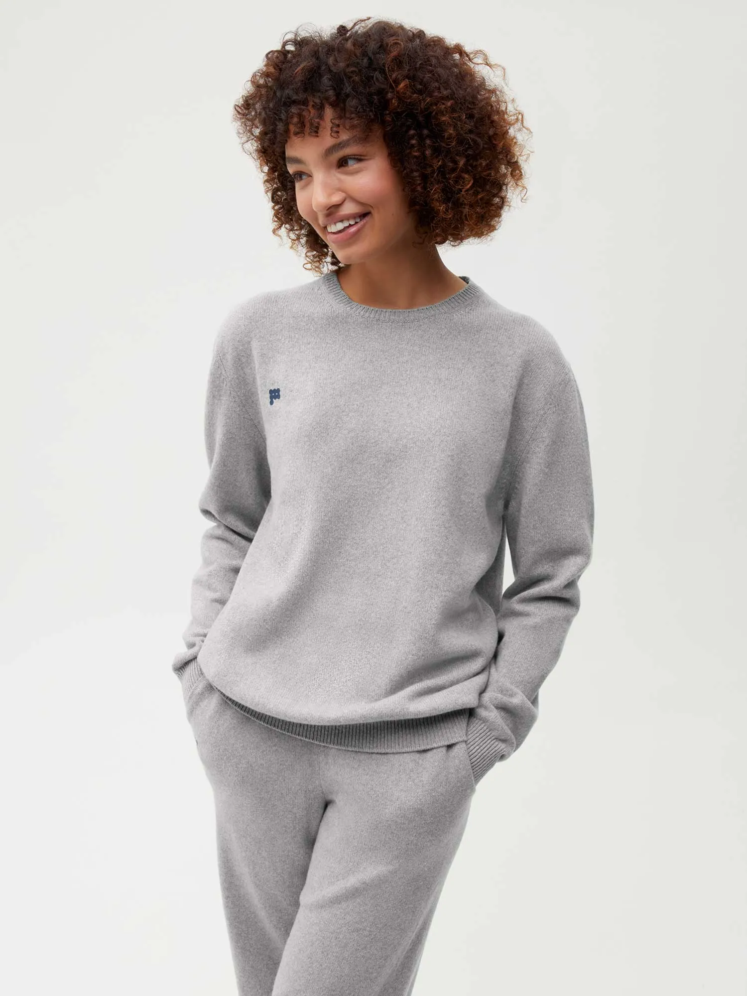 Recycled Cashmere Crewneck Sweatshirt—pale grey melange