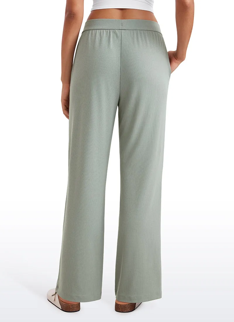 Ribbed High Rise Wide Leg Sweatpants with Pockets 30.5"