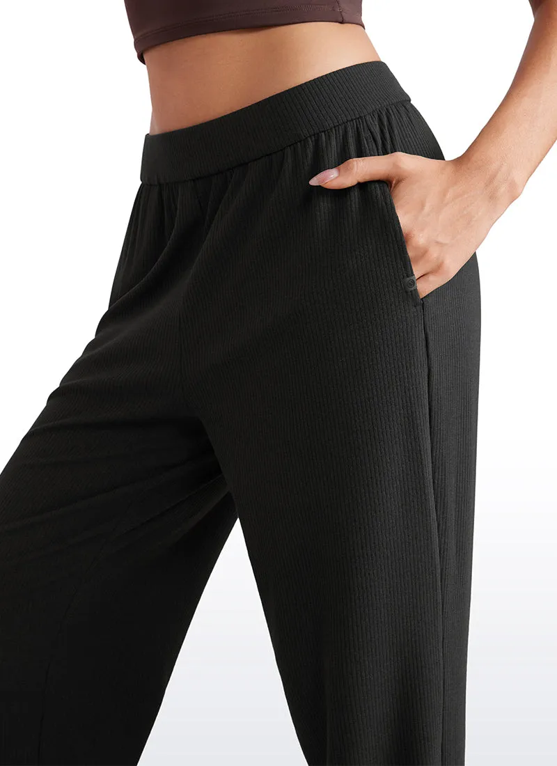 Ribbed High Rise Wide Leg Sweatpants with Pockets 30.5"