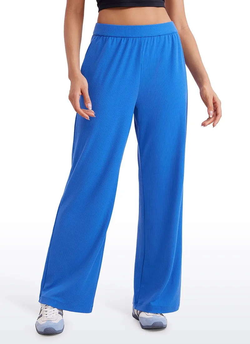 Ribbed High Rise Wide Leg Sweatpants with Pockets 30.5"