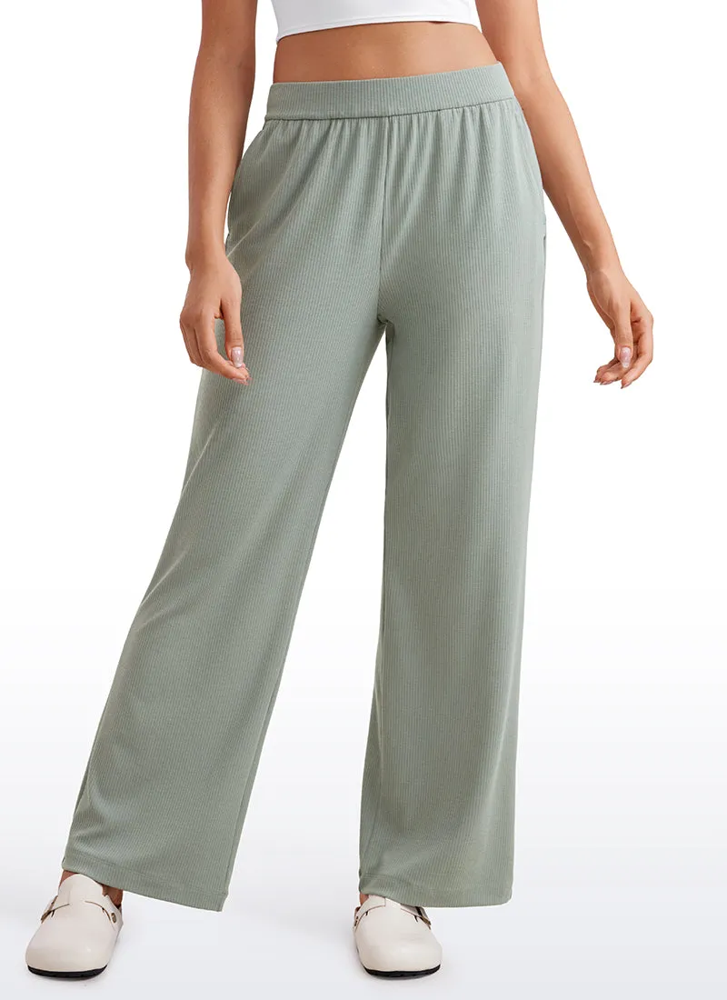 Ribbed High Rise Wide Leg Sweatpants with Pockets 30.5"