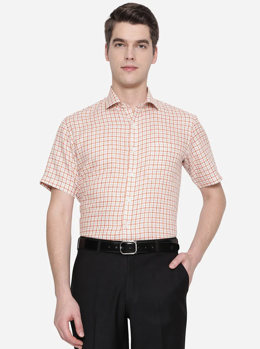 Rust & White Checked Regular Fit Formal Shirt | JadeBlue