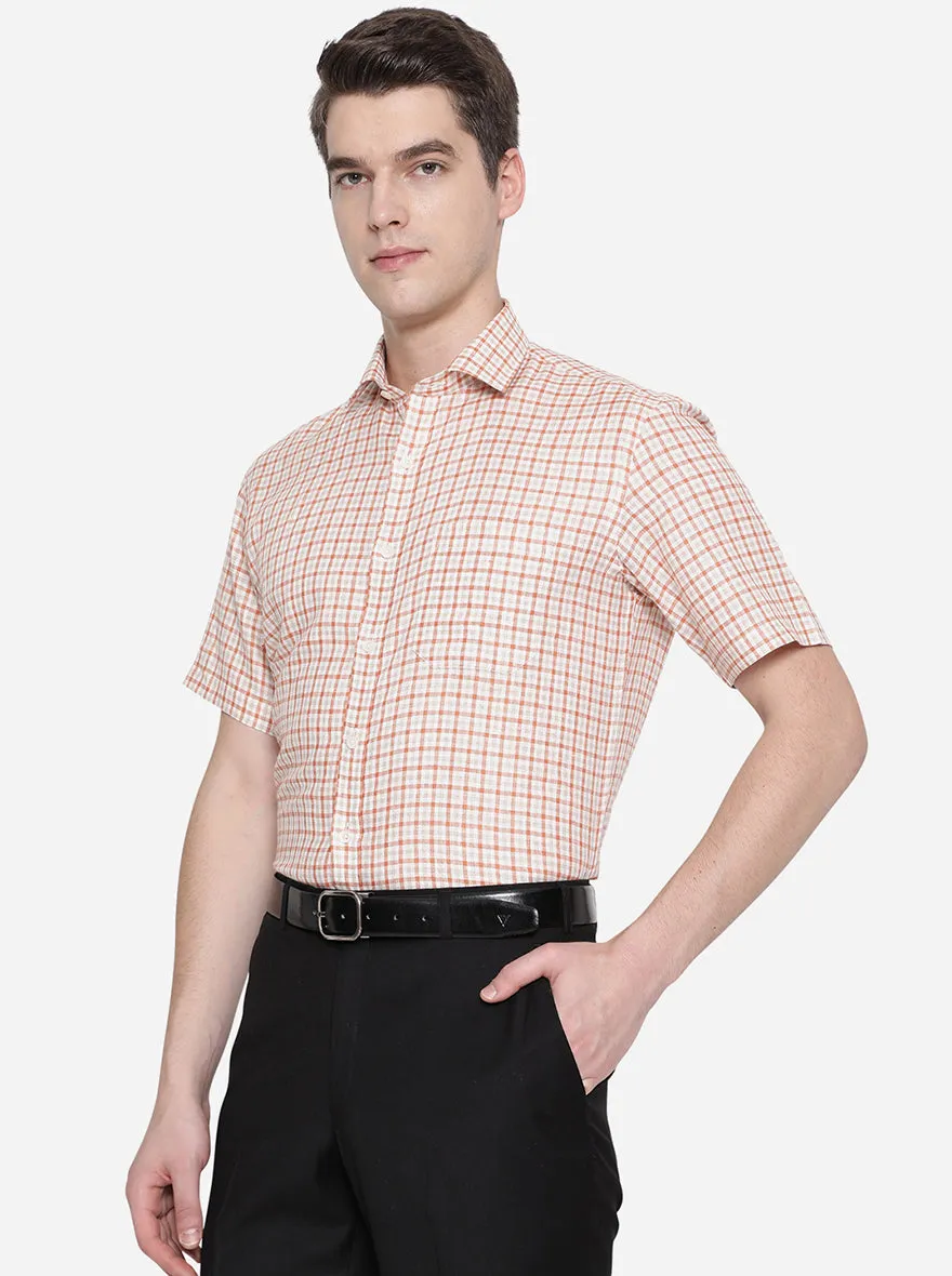 Rust & White Checked Regular Fit Formal Shirt | JadeBlue