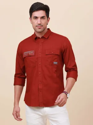 Rust Brown Solid Double 
Pocket Shirt