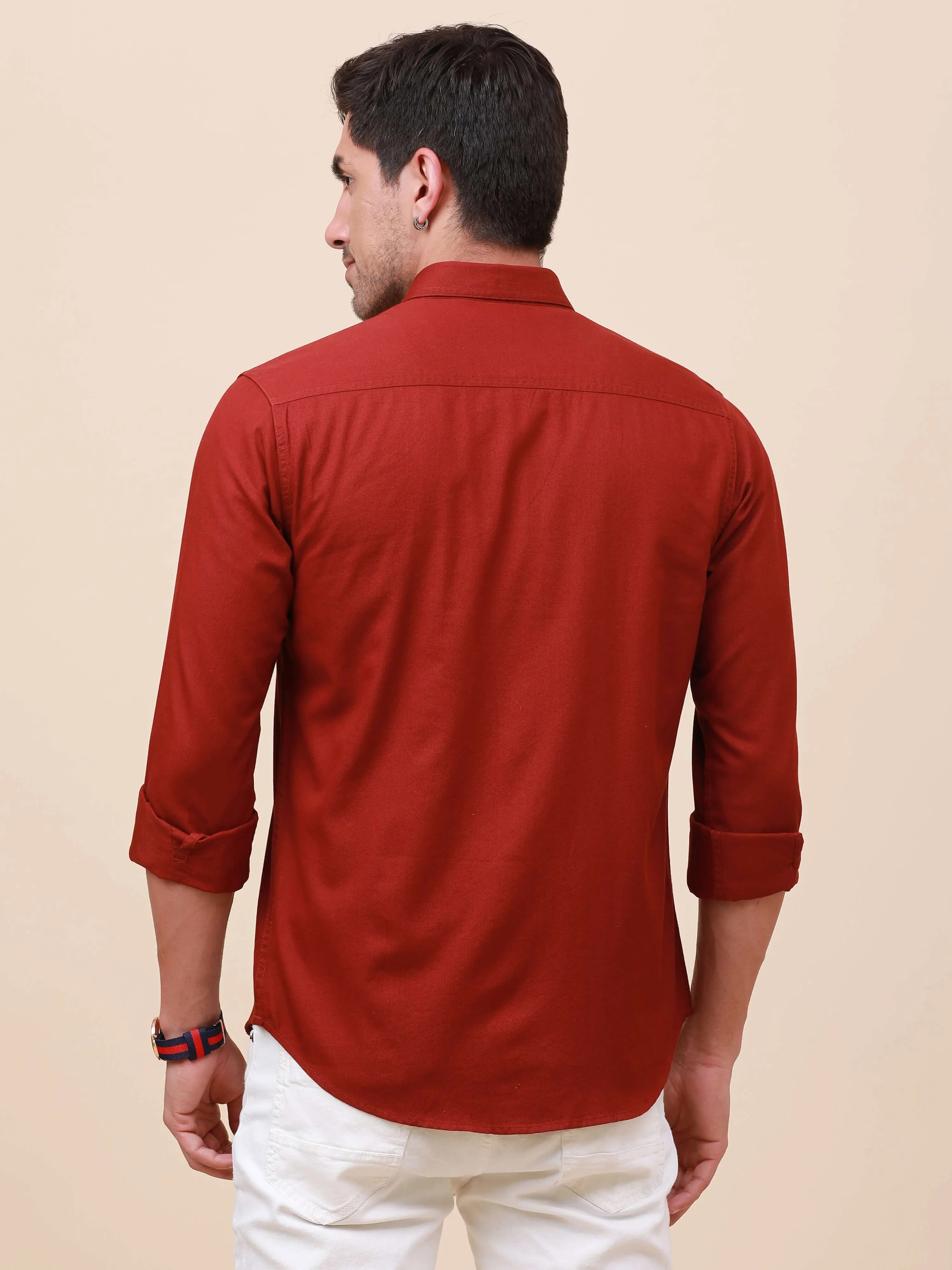 Rust Brown Solid Double 
Pocket Shirt