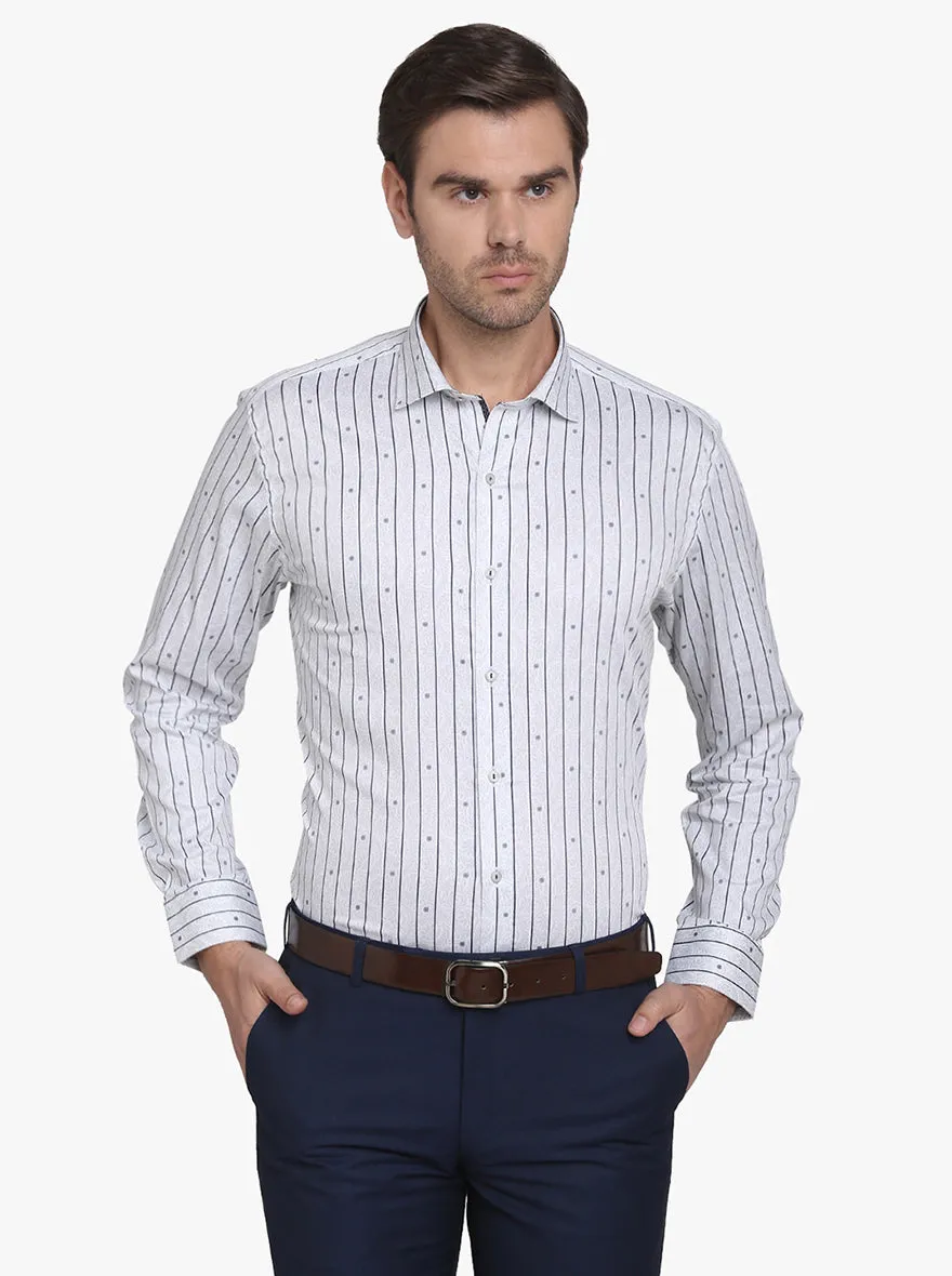 Silver & Blue Printed Slim Fit Party Wear Shirt | Greenfibre