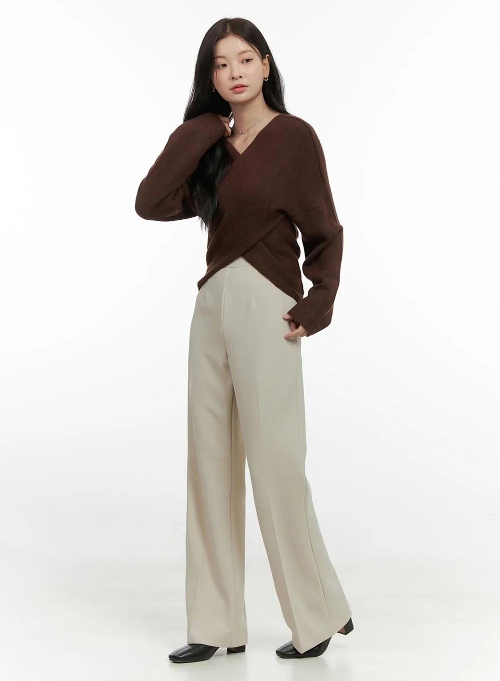 Solid Straight Leg Trousers OS423