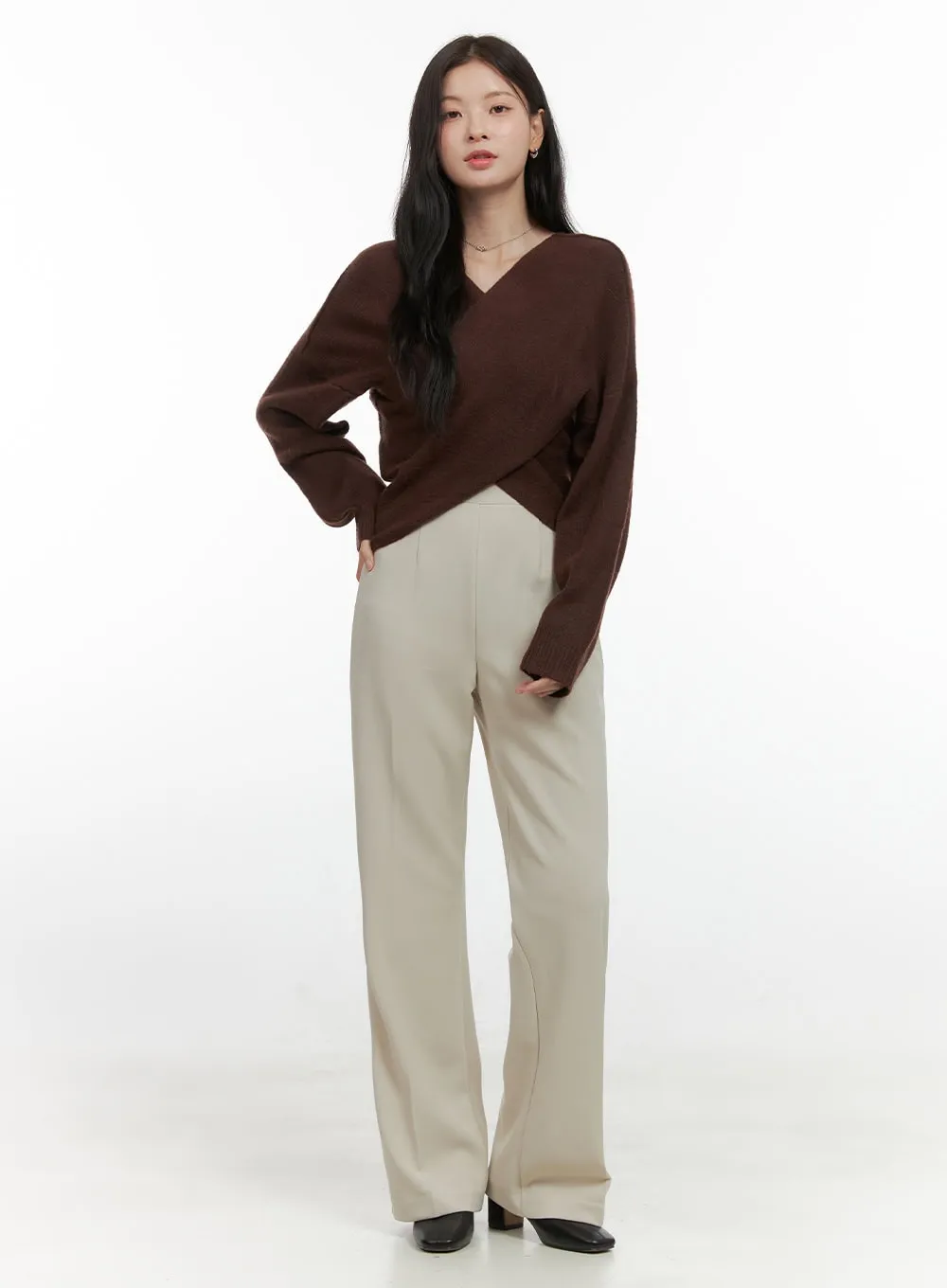 Solid Straight Leg Trousers OS423