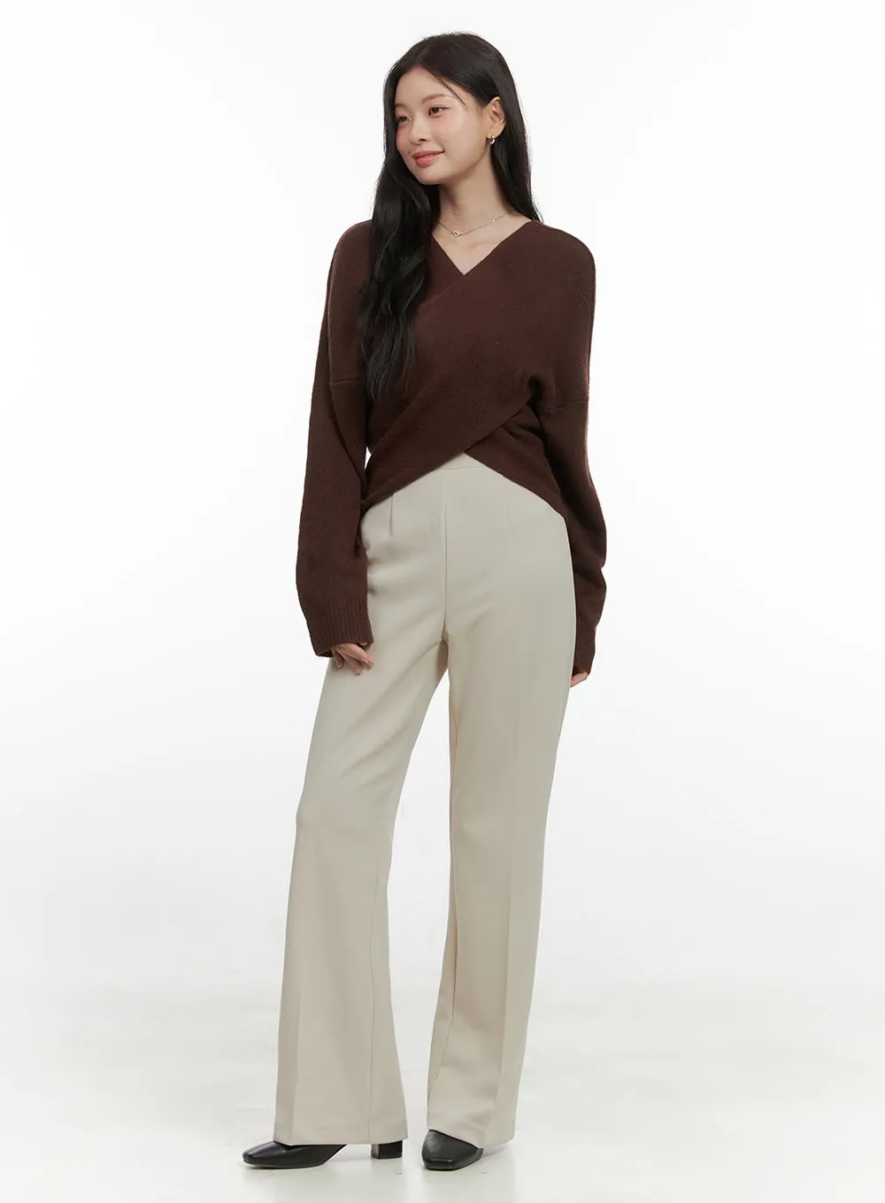 Solid Straight Leg Trousers OS423