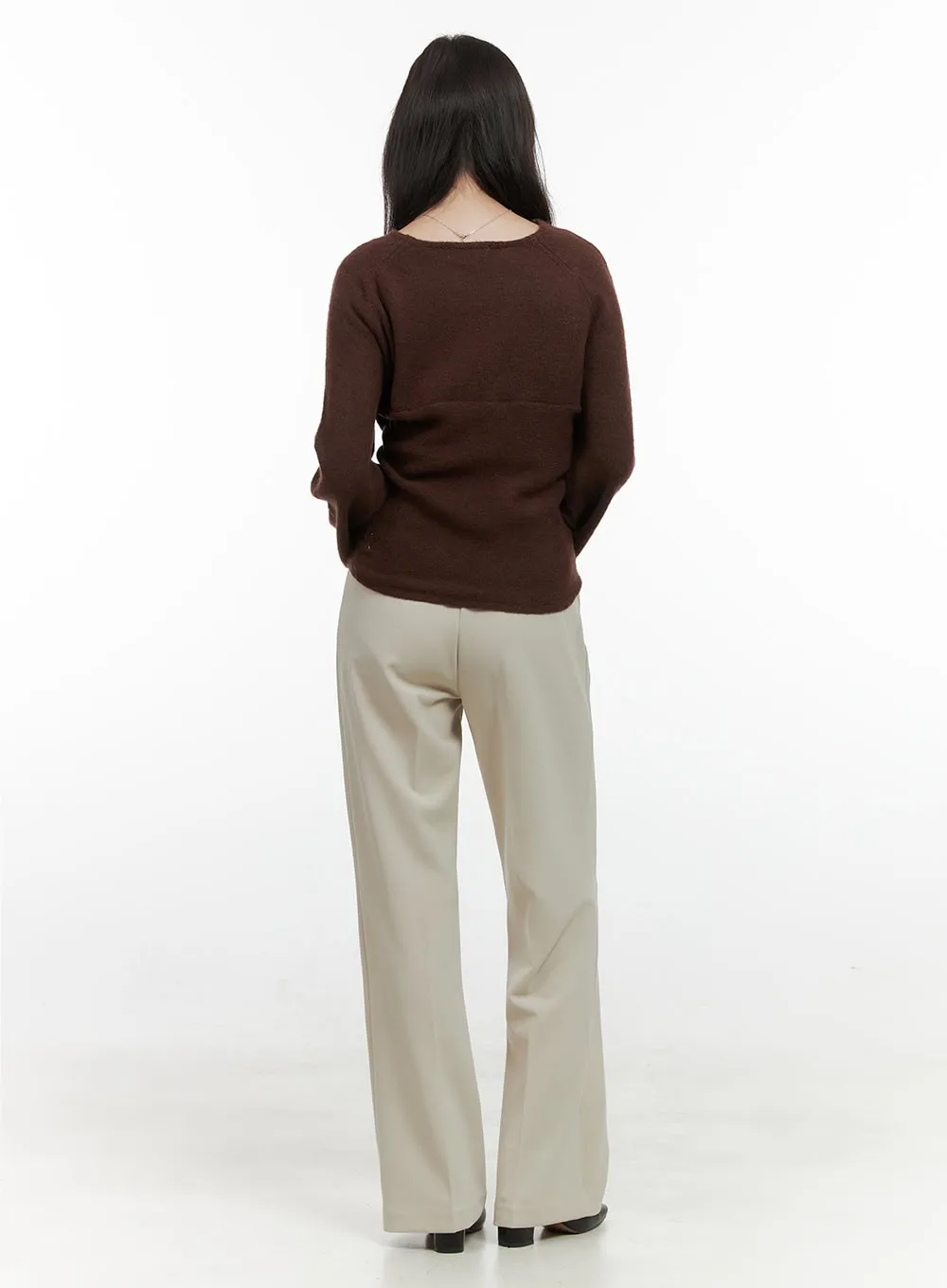 Solid Straight Leg Trousers OS423