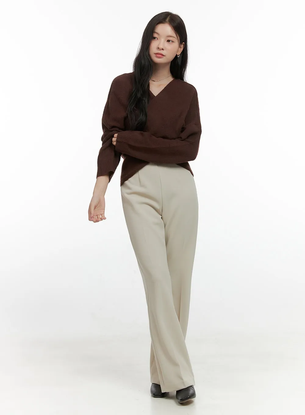 Solid Straight Leg Trousers OS423