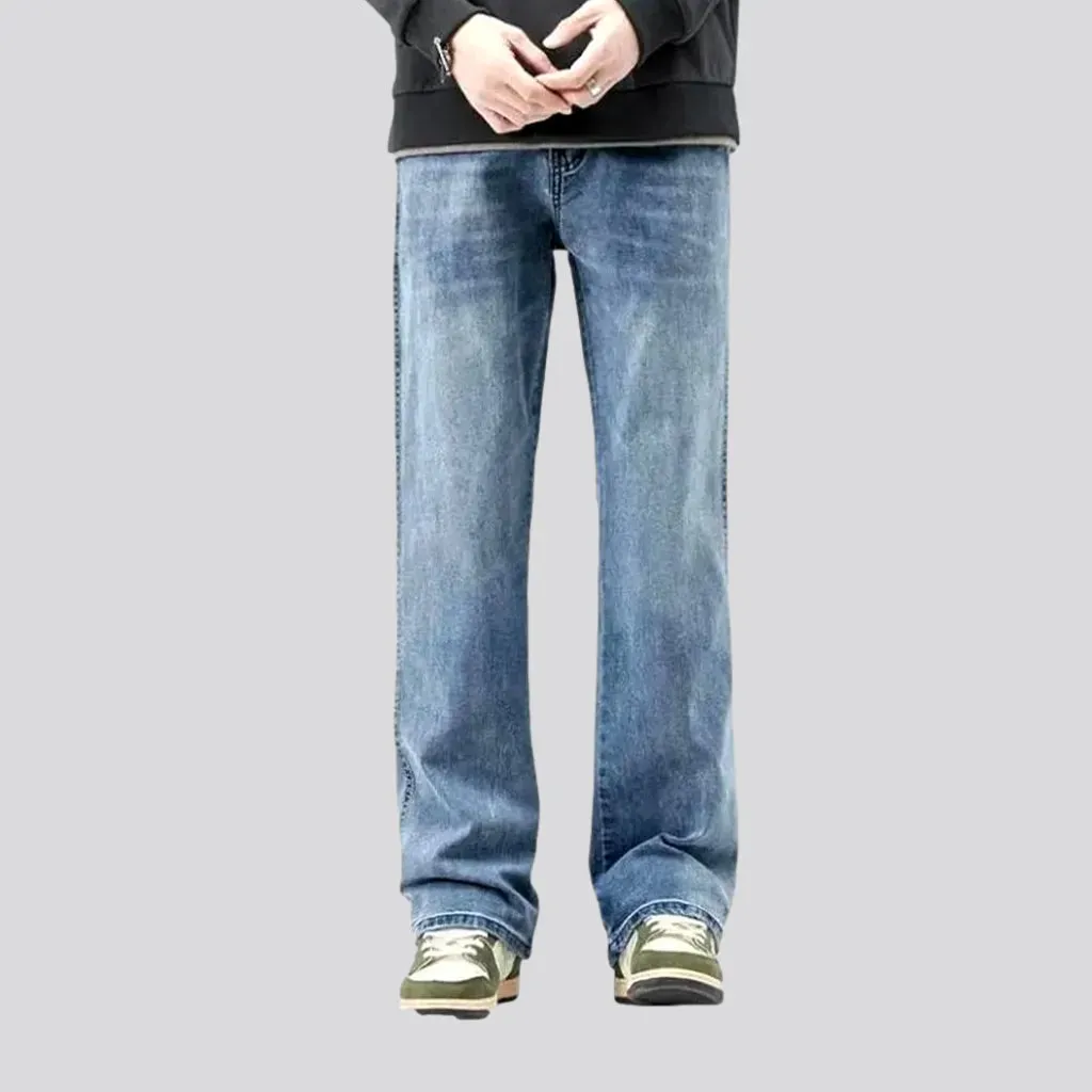 Whiskered straight-cut stylish men's jeans