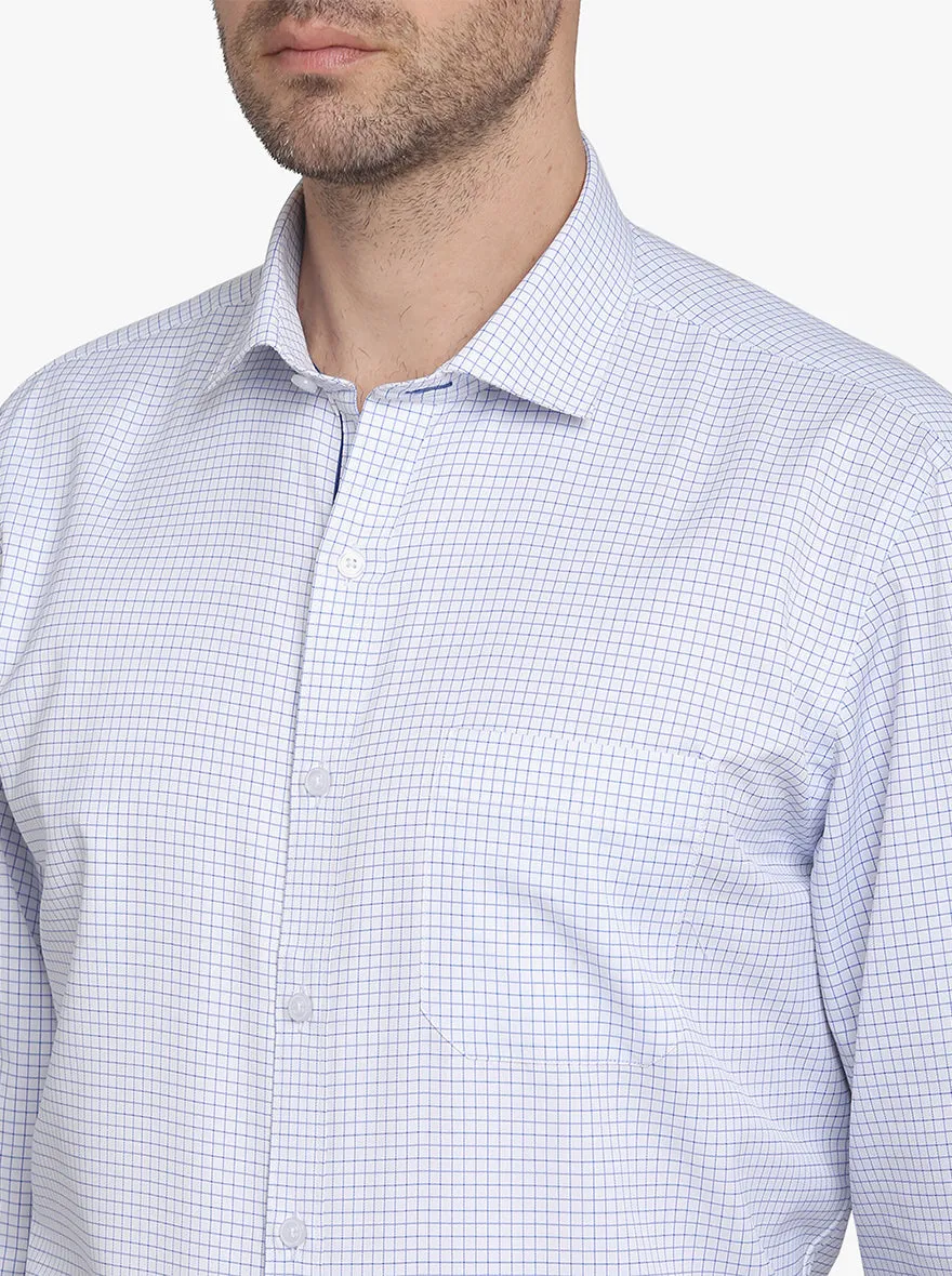 White & Blue Checked Regular Fit Formal Shirt  | Greenfibre