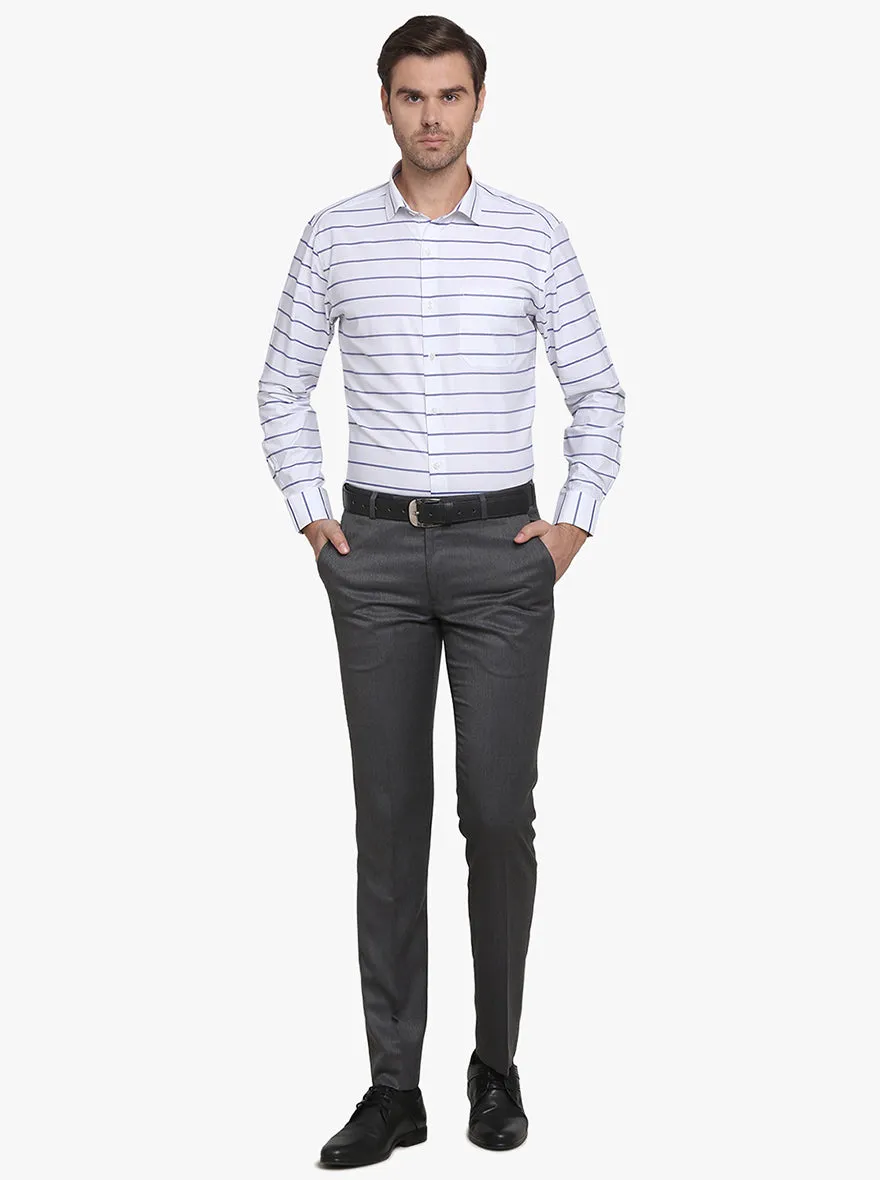 White & Blue Striped Slim Fit Formal Shirt | Metal