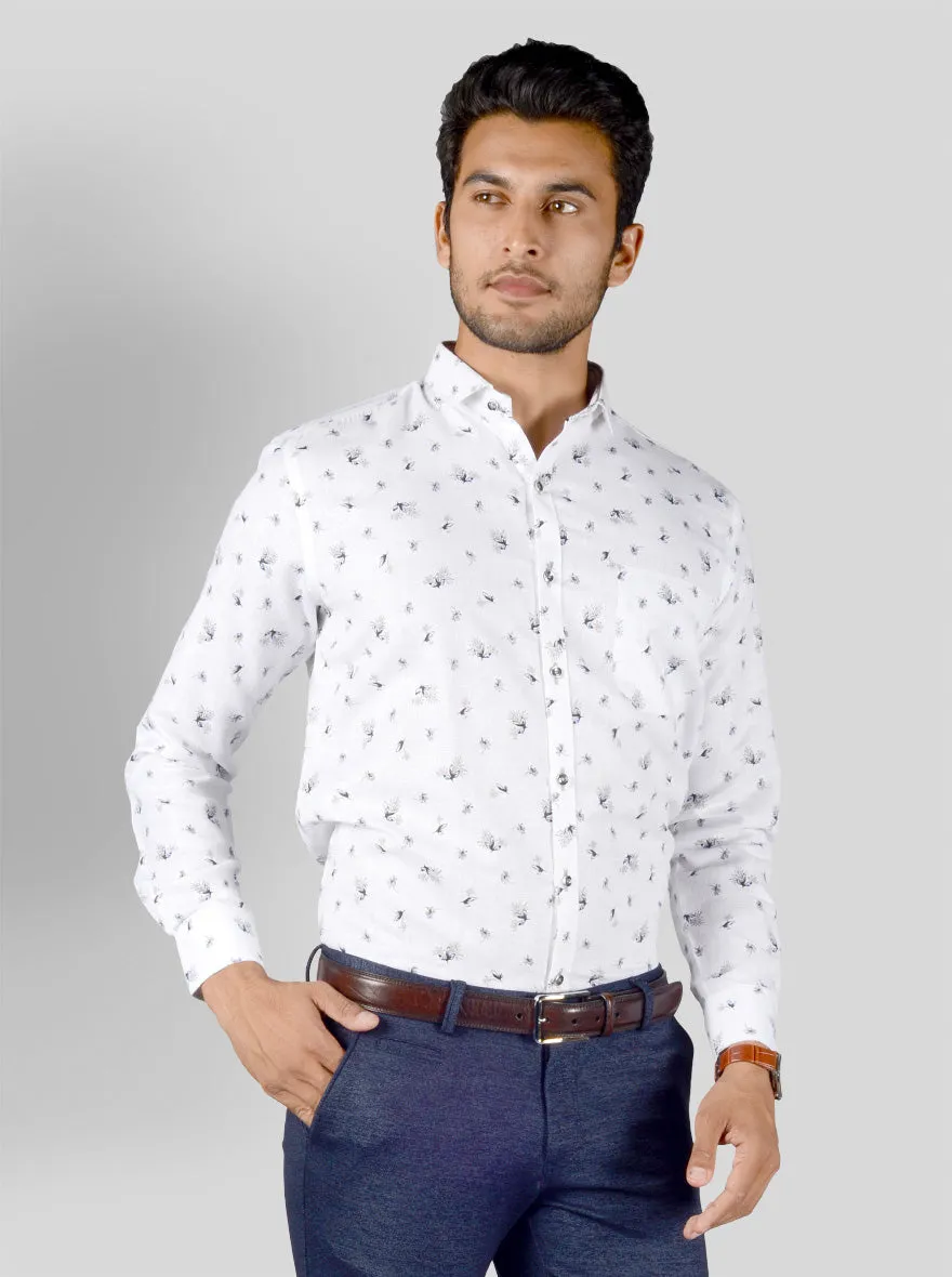 White Printed Slim Fit Party Wear Shirt | Greenfibre