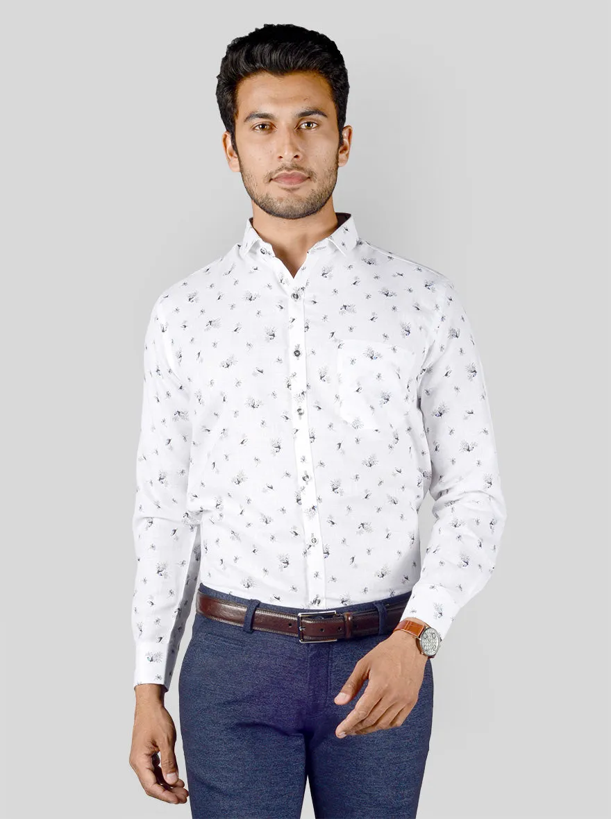 White Printed Slim Fit Party Wear Shirt | Greenfibre