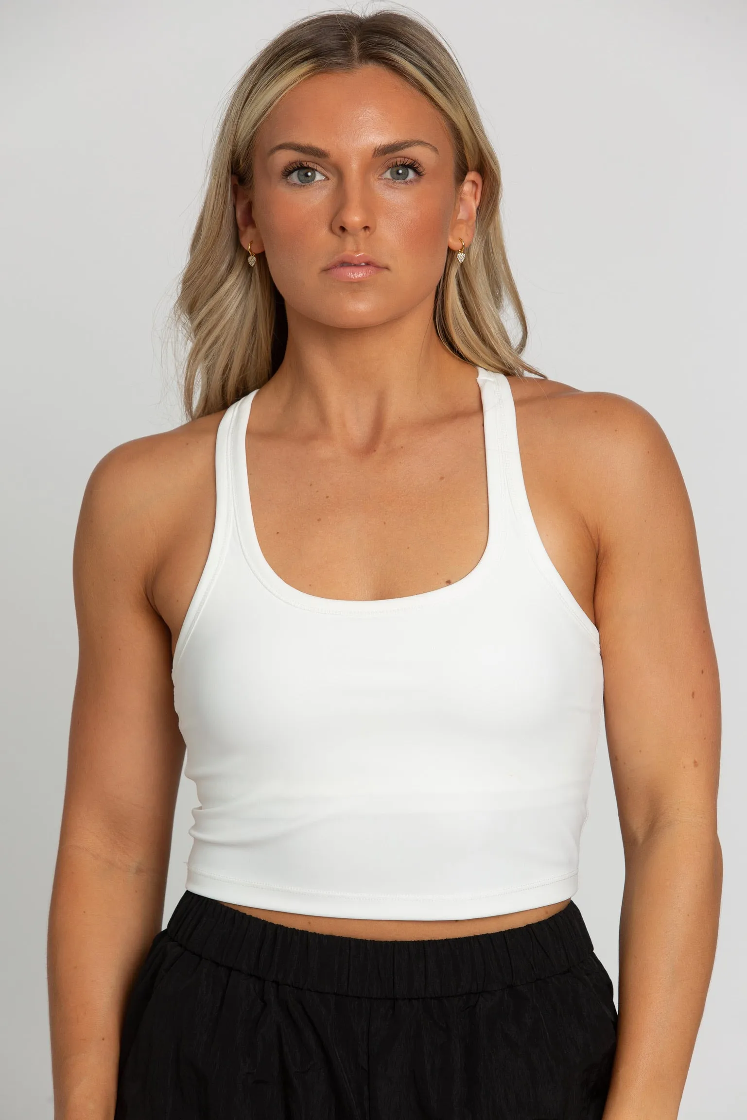 White Racerback Crop Tank