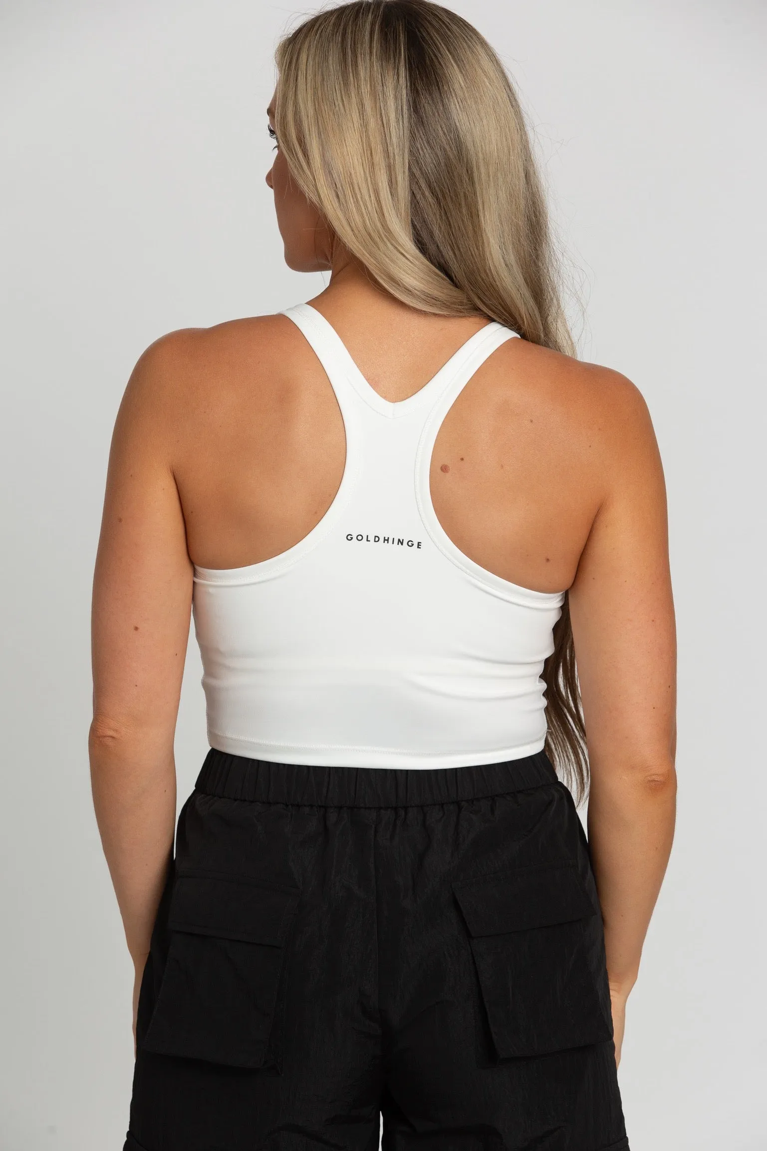 White Racerback Crop Tank