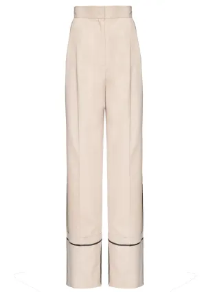 Wide-Leg Ribboned Cotton-Mix Trousers