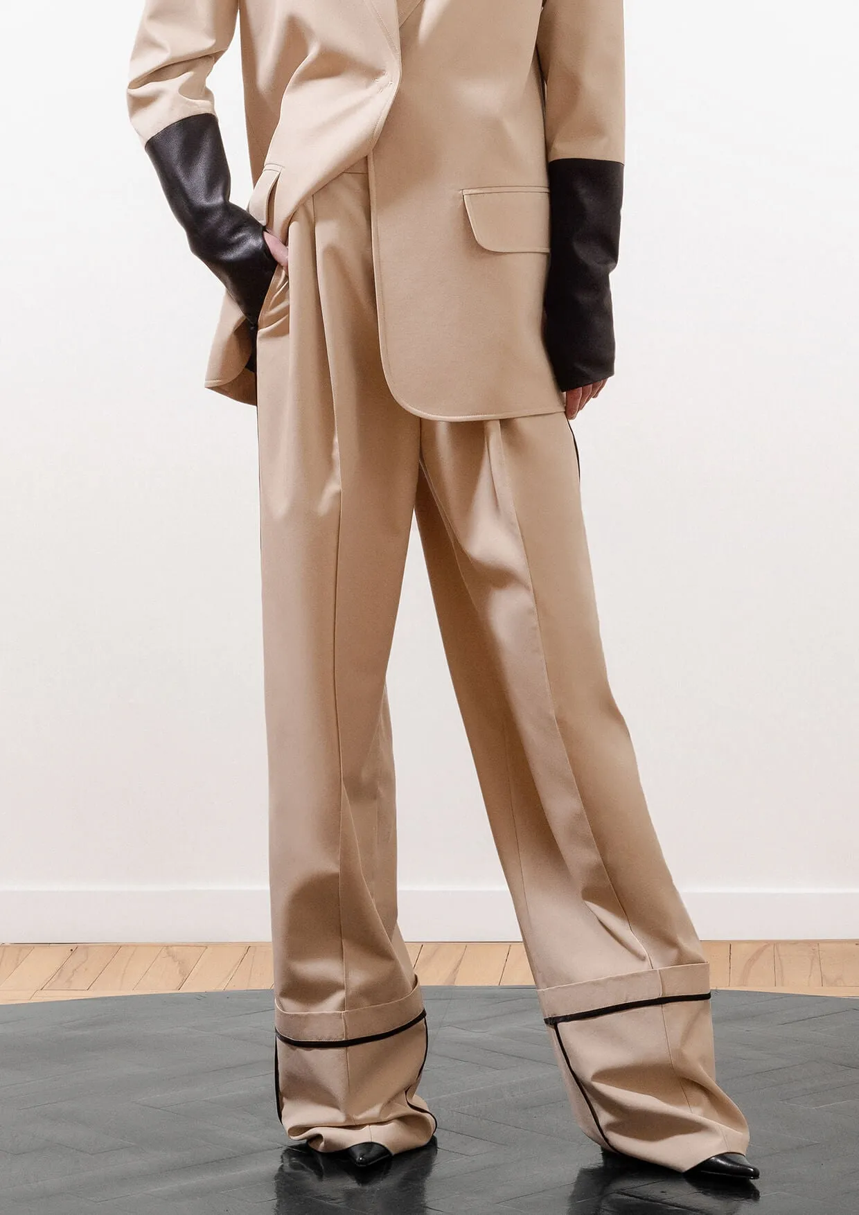 Wide-Leg Ribboned Cotton-Mix Trousers