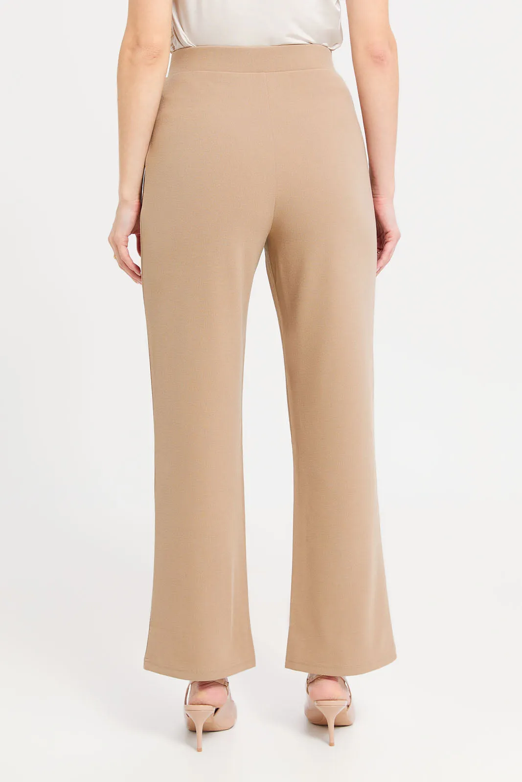 Women Beige Straight Leg Side Button Trouser