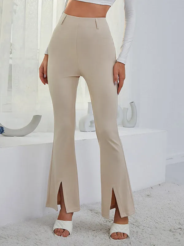 Women's horn high waist high waist thin split wide -leg pants