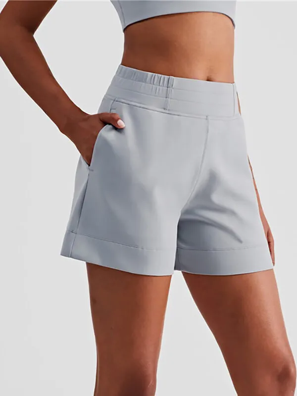 Women's Sports High Waist Solid Shorts with Pockets - SF1216