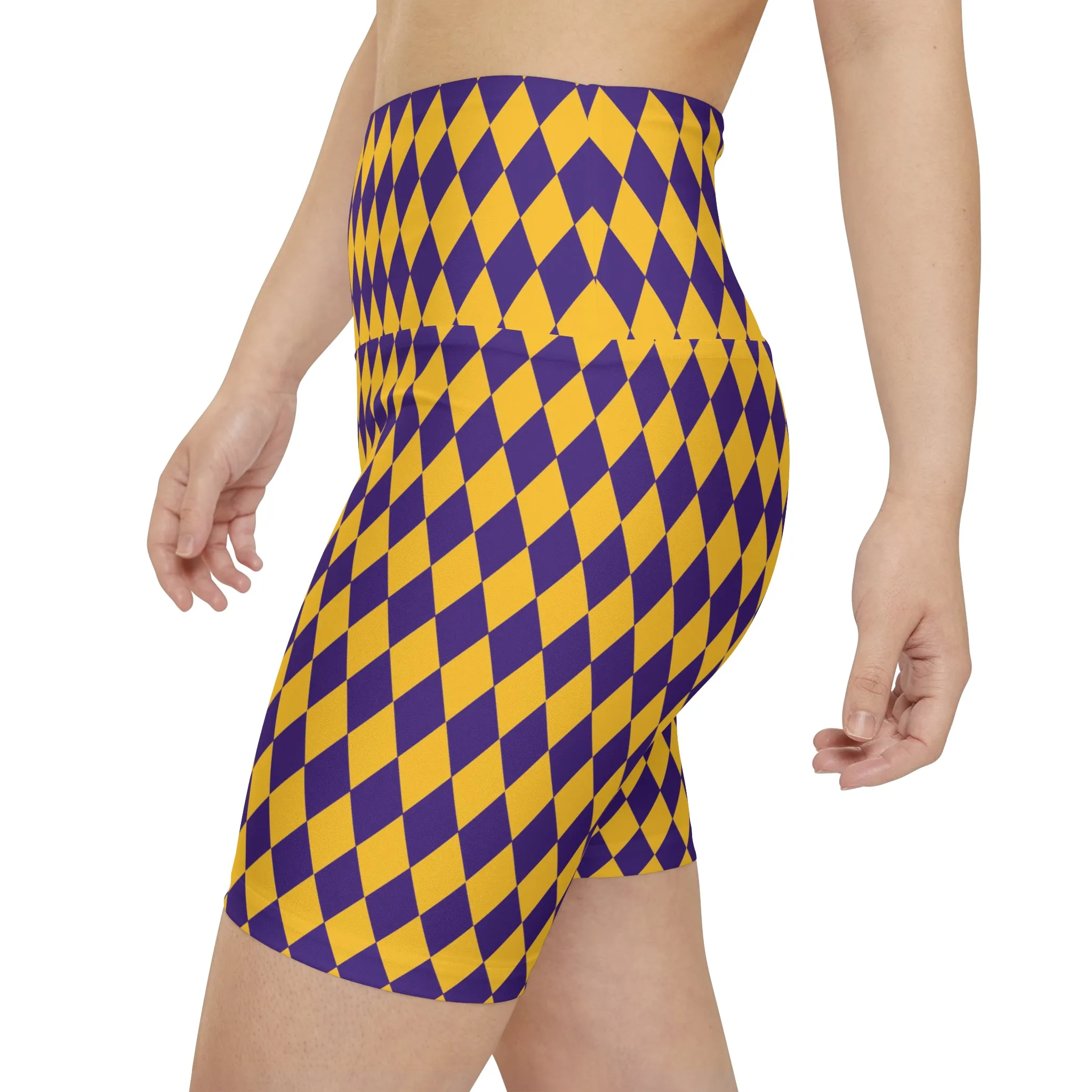 Women's Workout Shorts - Purple/Gold Diamonds