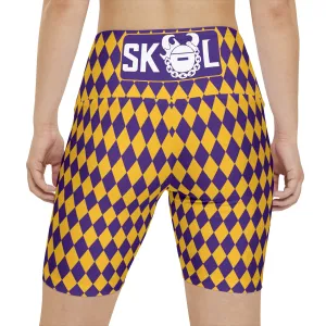 Women's Workout Shorts - Purple/Gold Diamonds