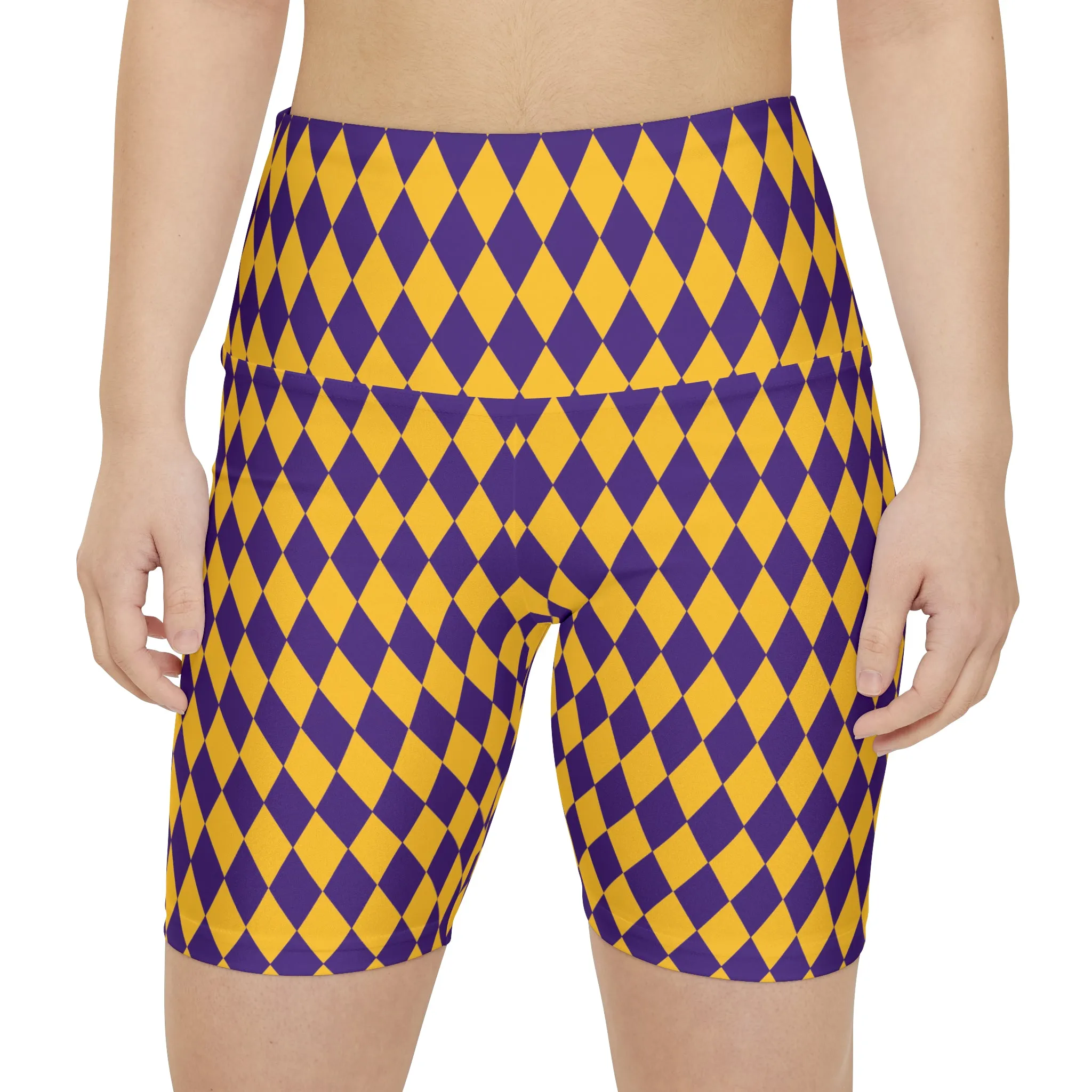 Women's Workout Shorts - Purple/Gold Diamonds