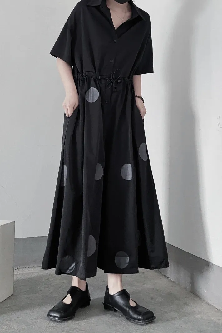 Yamamoto Dark Style Niche Polka Dot Print Loose Nine-Point Jumpsuit High-Waisted Wide-Leg Pants