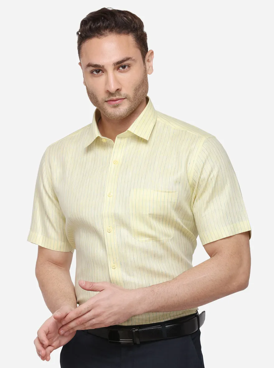 Yellow Striped Regular Fit Formal Shirt | JadeBlue